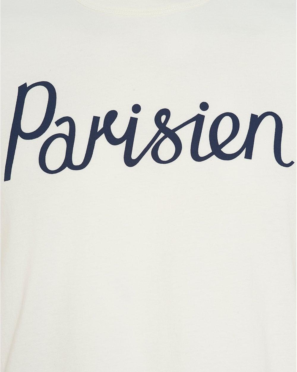 Latte Logo - Maison Kitsune Mens Parisien Logo T-Shirt, Regular Fit Latte White Tee