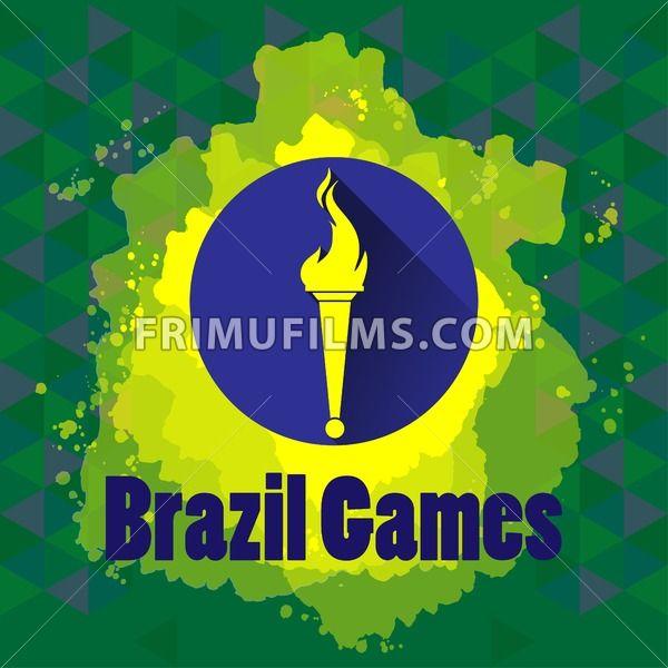 Flame and Blue Circle Logo - Abstract Brazil games design with burning flame logo on blue circle ...