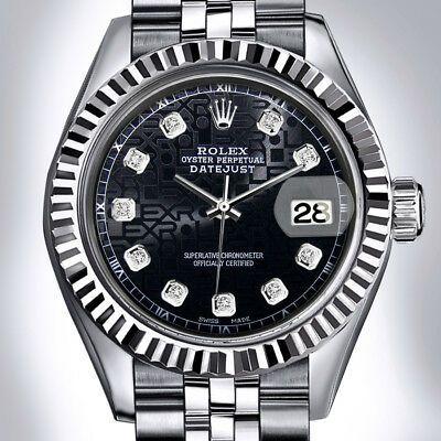 Black Rolex Logo - ROLEX LADIES 26MM Black Diamond Datejust jubilee logo 18K Gold + SS ...