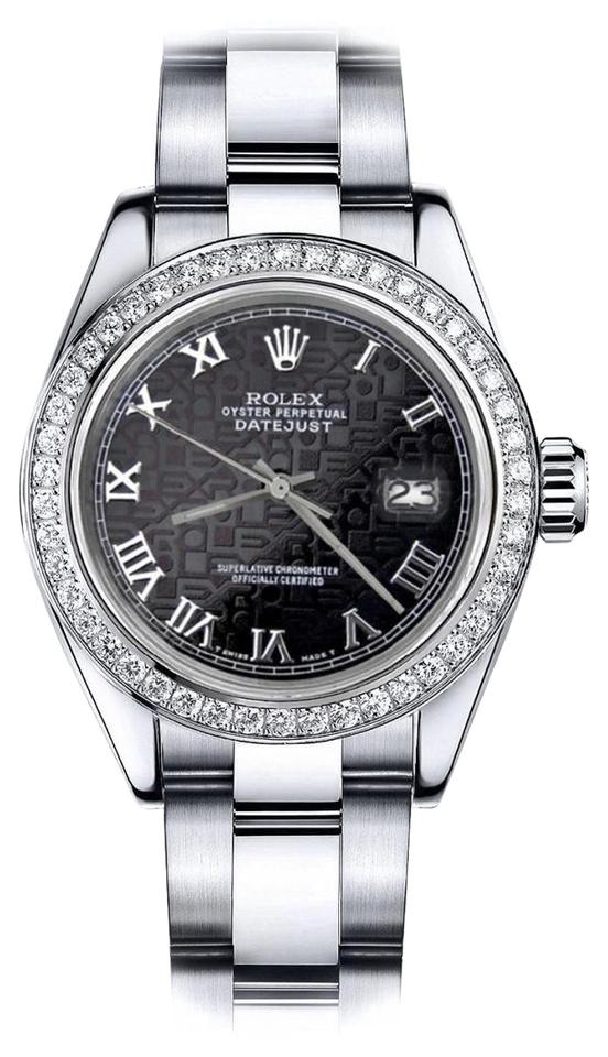 Black Rolex Logo - Rolex Stainless Steel Logo Black Roman Track 31mm Datejust Ss Oyster ...