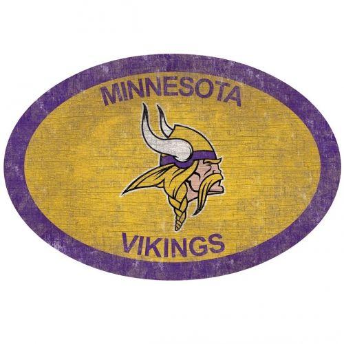 Horseshoe Team Logo - Minnesota Vikings 46 inch Oval Distressed Team Logo Wood Sign