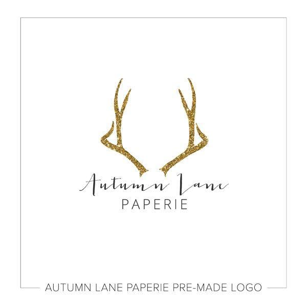 Antler Logo - Gold Glitter Deer Antler Logo | Autumn Lane Paperie