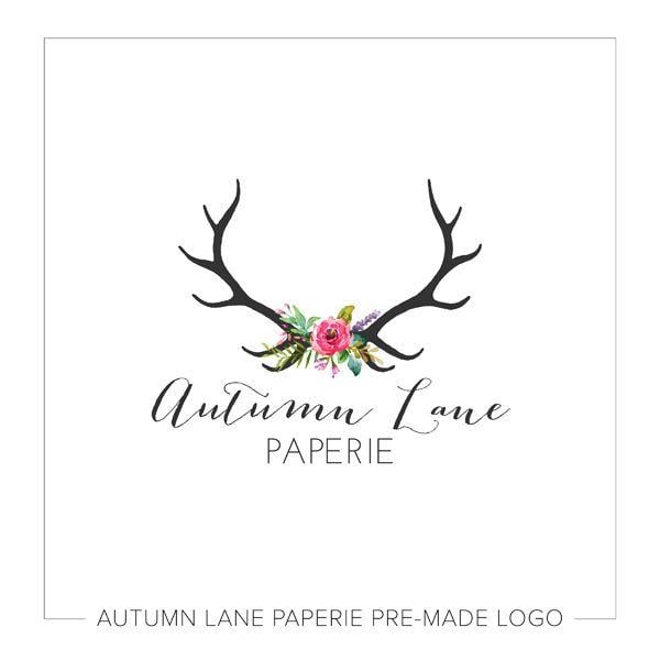 Antler Logo - Pre Made Floral Deer Antler Logo