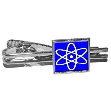 Silver Blue Square Logo - Atomic Symbol White Blue Square Necktie Tie Bar Clip Clasp Tack ...