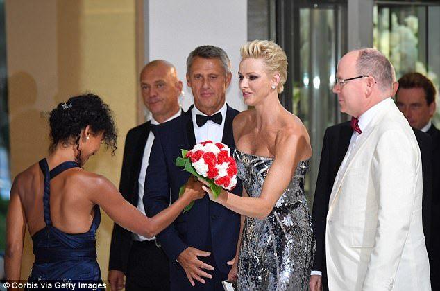 White with Red Cross Ball Logo - Princess Charlene of Monaco at Monaco Red Cross Ball Gala. Daily