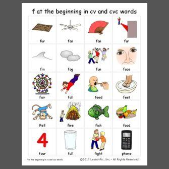 Words with F Logo - f at the beginning in cv and cvc words