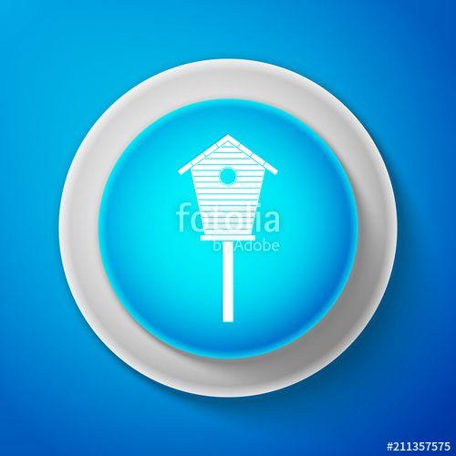 Building Blue and White Line Logo - White Bird house icon isolated on blue background. Nesting box