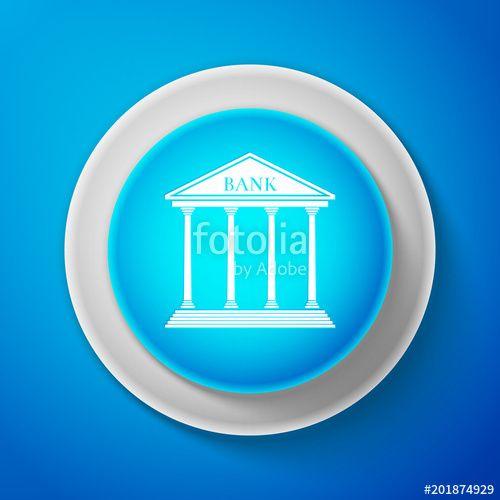 Building Blue and White Line Logo - White Bank building icon isolated on blue background. Circle blue ...