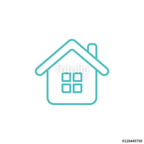 Building Blue and White Line Logo - home house residence building outline line vector icon blue on white ...