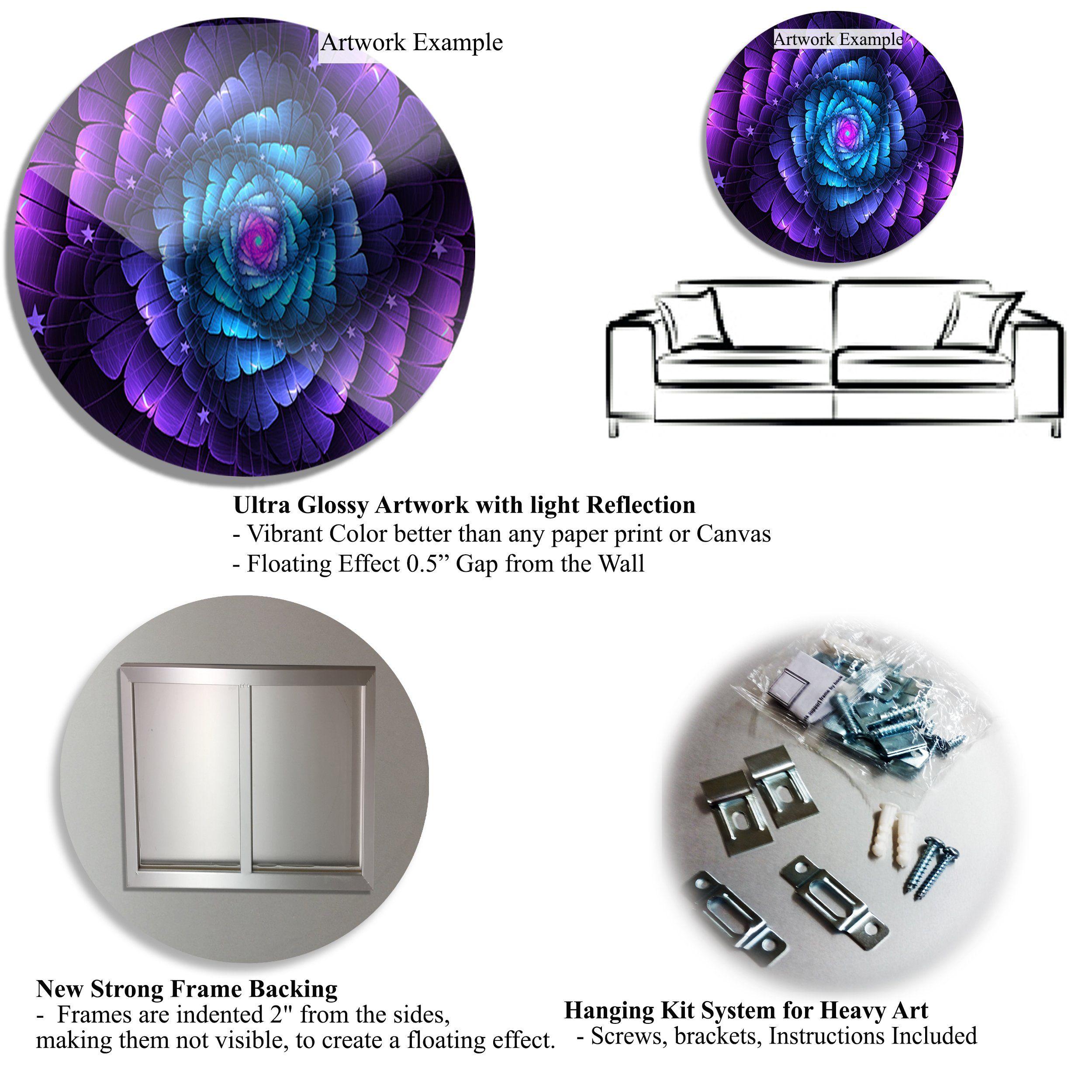 Waves White with Purple Circle Logo - Shop Designart 'Waves and Circles Black n White' Abstract Art Circle
