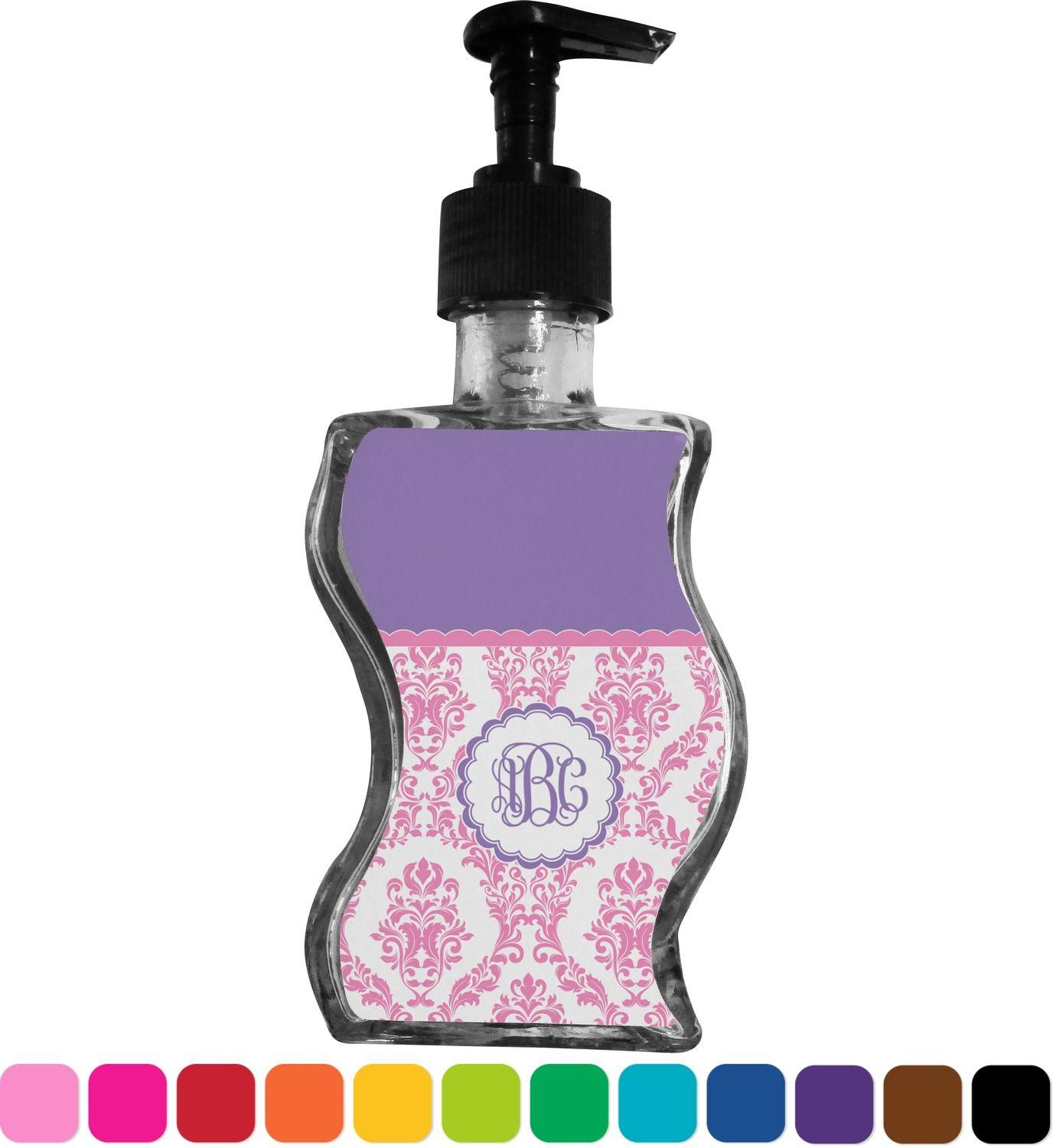 Waves White with Purple Circle Logo - Pink, White & Purple Damask Wave Bottle Soap / Lotion Dispenser ...