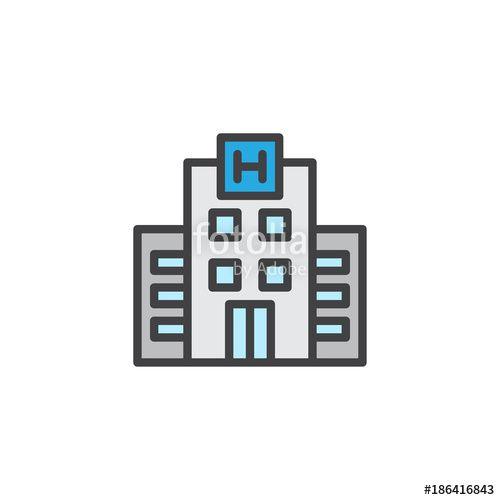 Building Blue and White Line Logo - Hotel building filled outline icon, line vector sign, linear ...