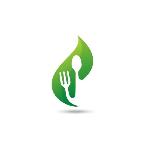 Green Food Logo - Green Food Logo. Leaf With Fork And Spoon Symbol. Organic Food Icon ...