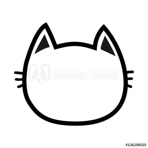 Black and White Cat Head Logo - Black cat head face contour silhouette icon. Line pictogram. Cute
