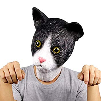 Black and White Cat Head Logo - molezu Cute Cat Mask, Halloween Novelty Latex Animal Mask, Costume ...