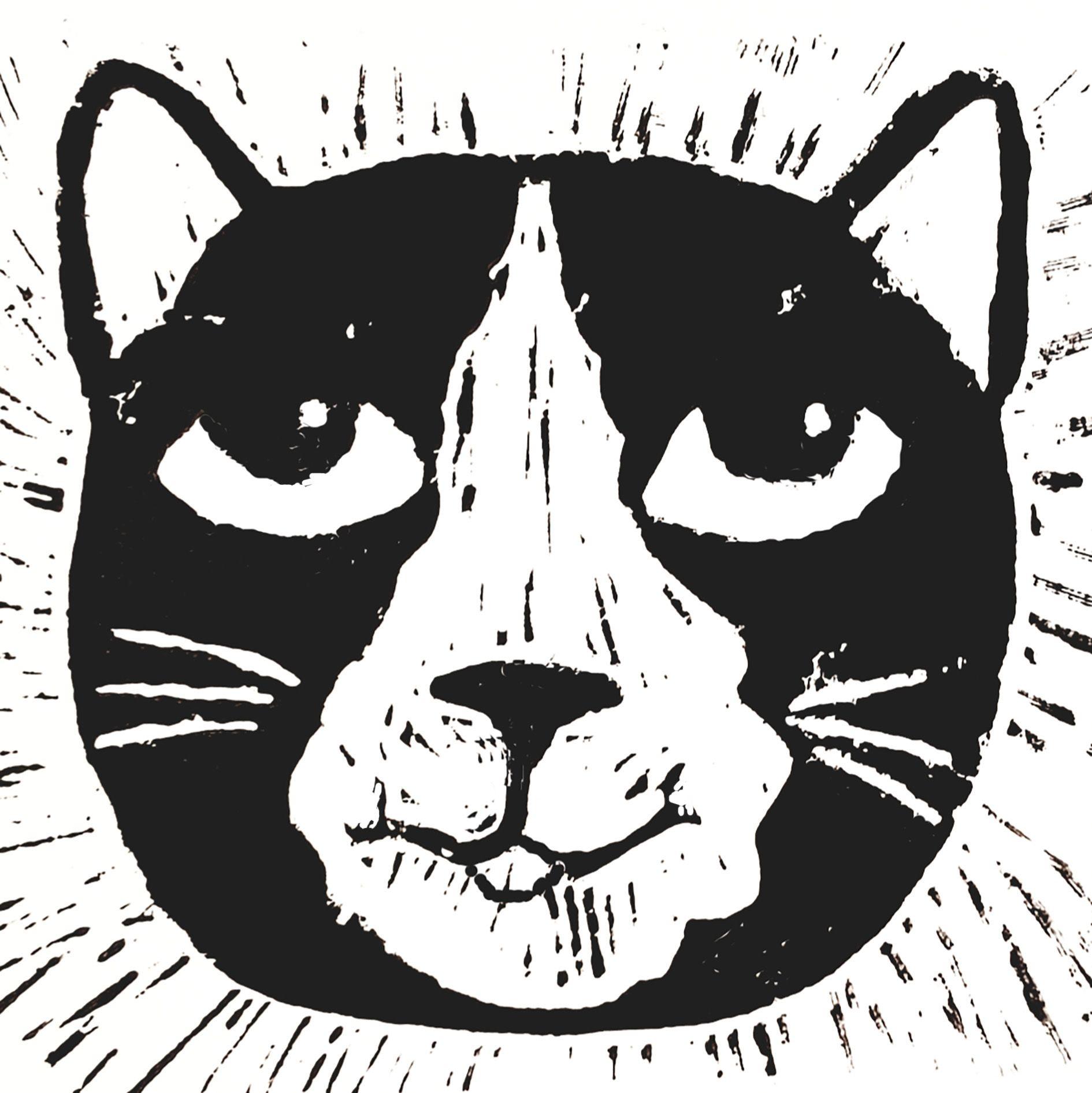 Black and White Cat Head Logo - BLACK AND WHITE CAT LINOCUT - JANE ADAMS CERAMICS