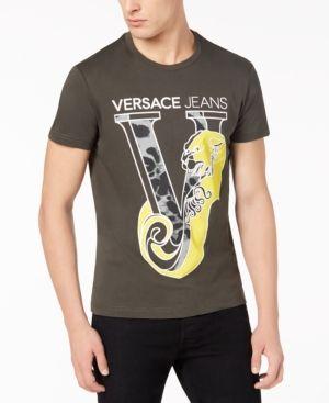 Green Leopard Logo - Versace Jeans Men's Leopard Logo-Print T-Shirt - Green 2XL ...