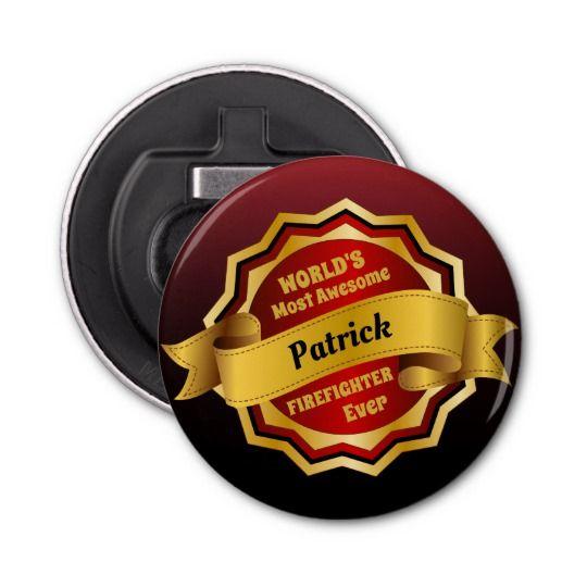 Red Award Logo - World's Most Awesome Firefighter Gold Red Award Bottle Opener ...