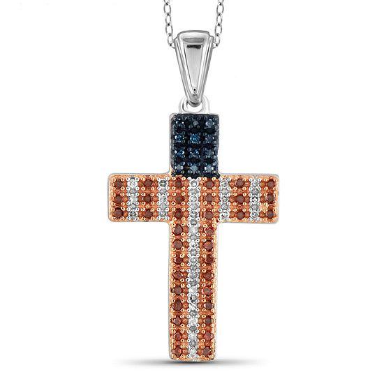 White Cross in Red Diamond Logo - 1/4 CT. T.W. White and Color-Enhanced Blue and Red Diamond Sterling ...