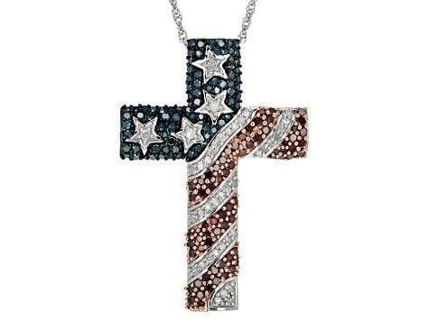 White Cross in Red Diamond Logo - Womens American Flag Cross Necklace Blue Red White Diamond 1ctw ...