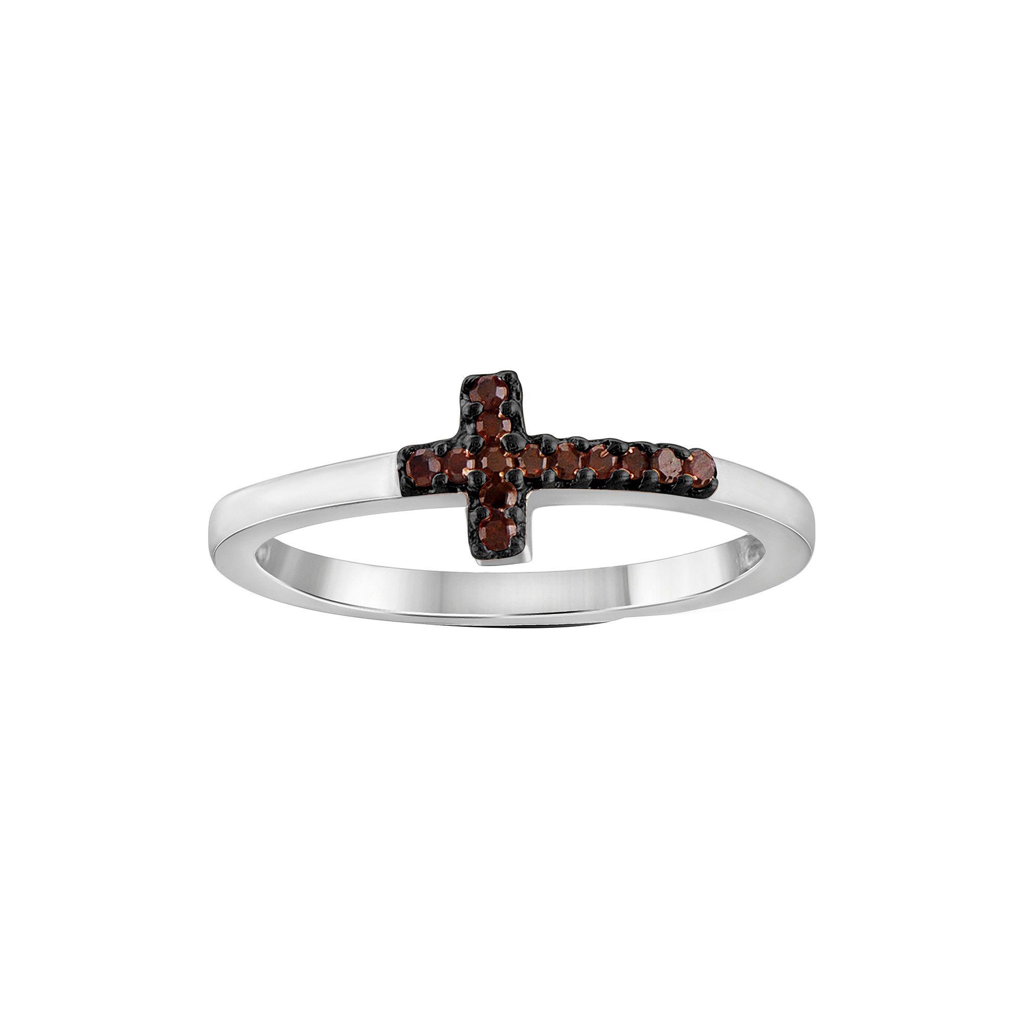 White Cross in Red Diamond Logo - BUY 1 10 CT. T.W. Color Enhanced Red Diamond Sterling Silver Cross Ring