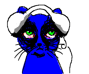 Blue Cat with Headphones Logo - blue cat with headphones on. has green eyes drawing