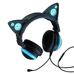 Blue Cat with Headphones Logo - LED With High Function Cat Ear Headphones Blue 0213