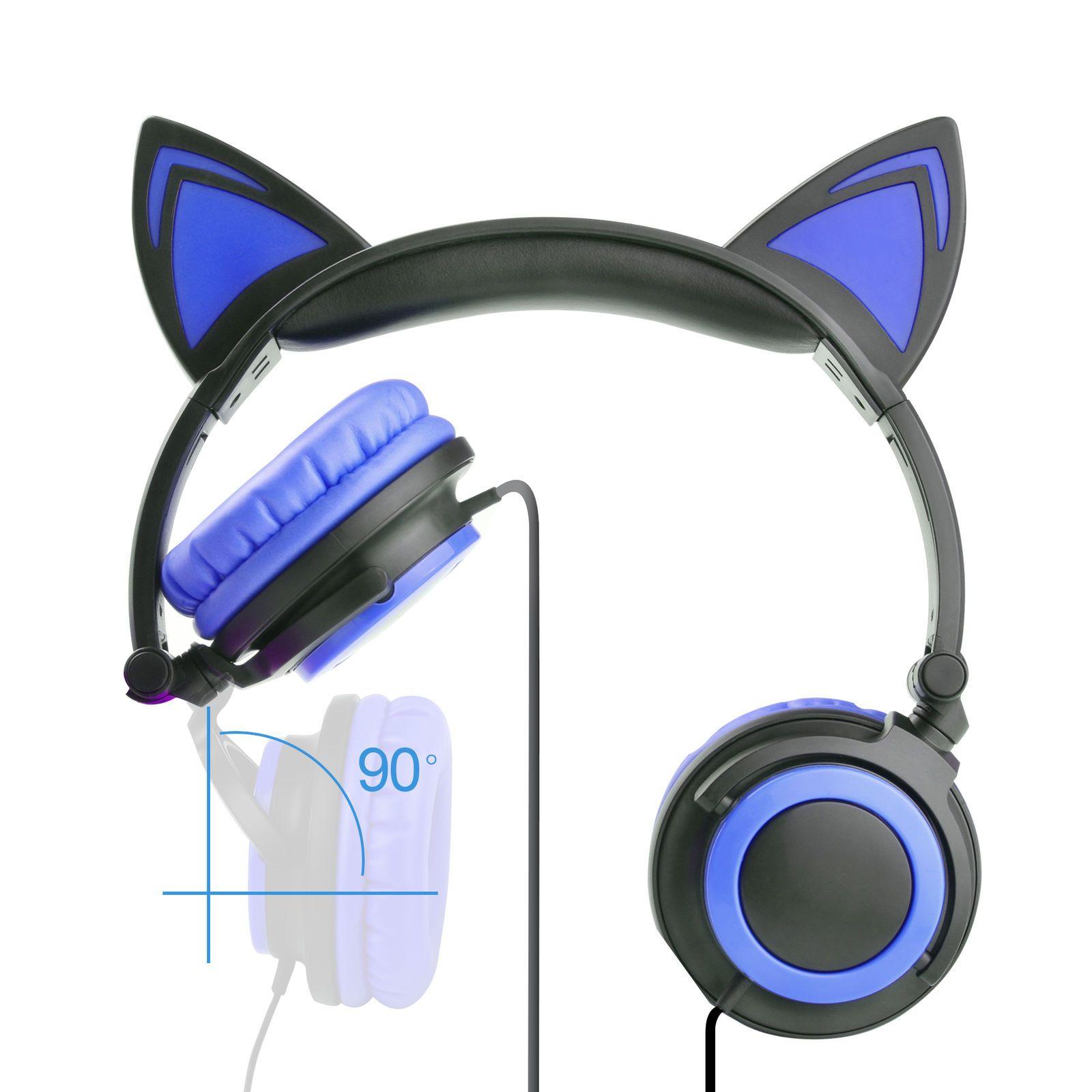 Blue Cat with Headphones Logo - Blue Cat Earphone Headphones LED Gaming Flashing Glowing Headset