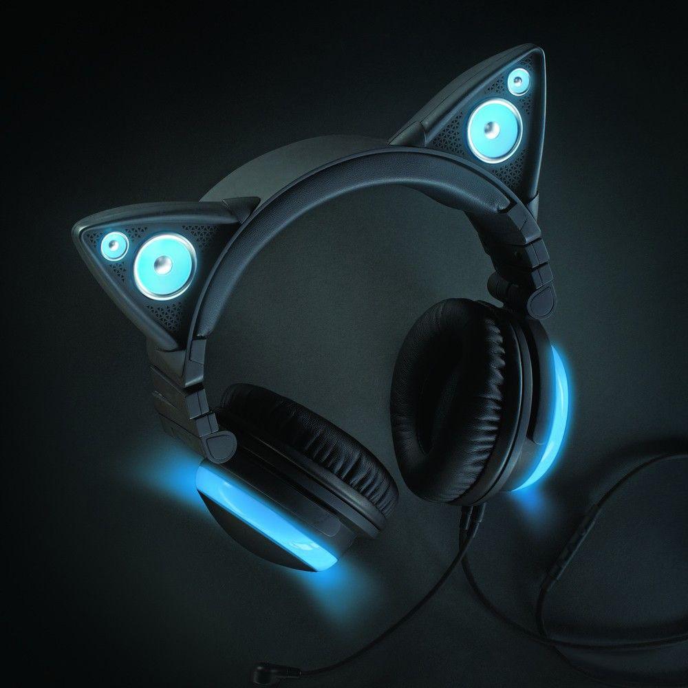 Blue Cat with Headphones Logo - Oregon Scientific. AxentWear x Brookstone Cat Ear Headphones