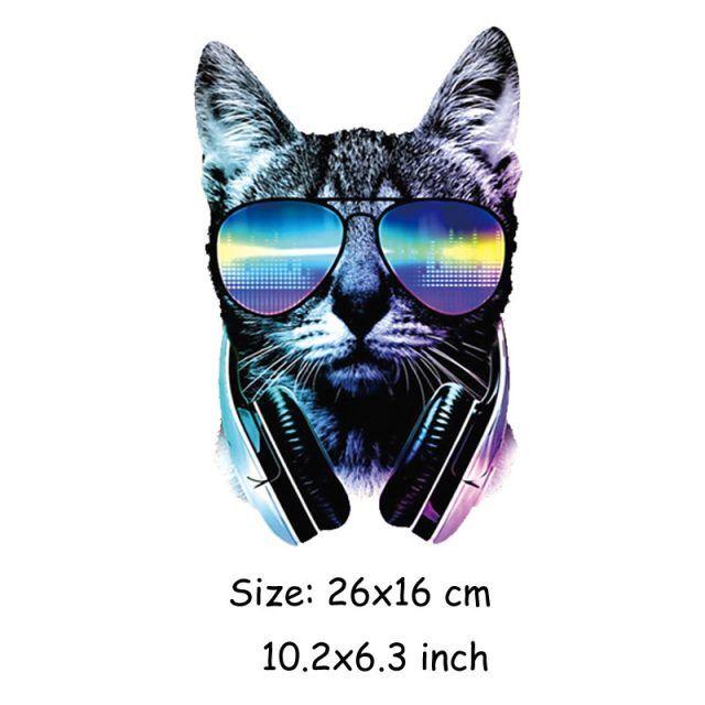 Blue Cat with Headphones Logo - Cute Patches for Clothes Blue Cat with Music Headphones