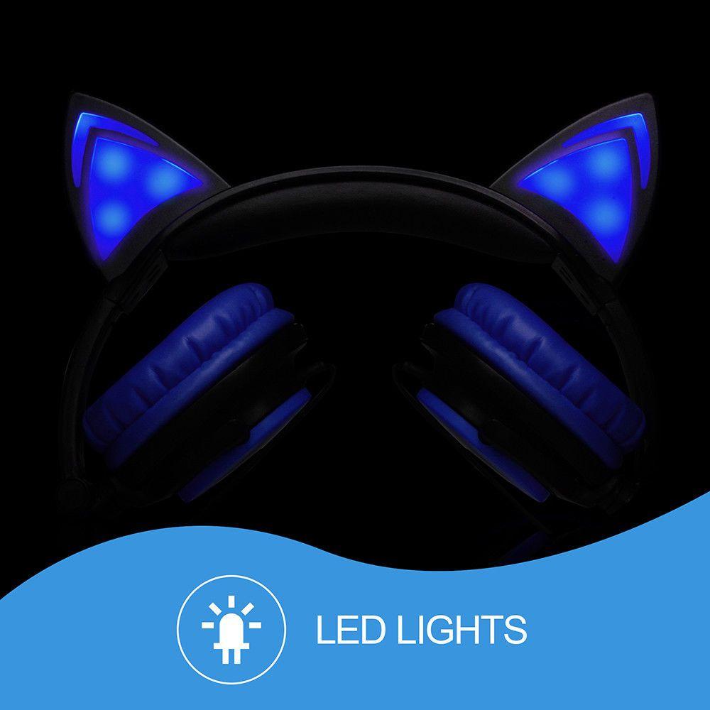 Blue Cat with Headphones Logo - Blue Cat Earphone Headphones LED Gaming Flashing Glowing Headset For ...