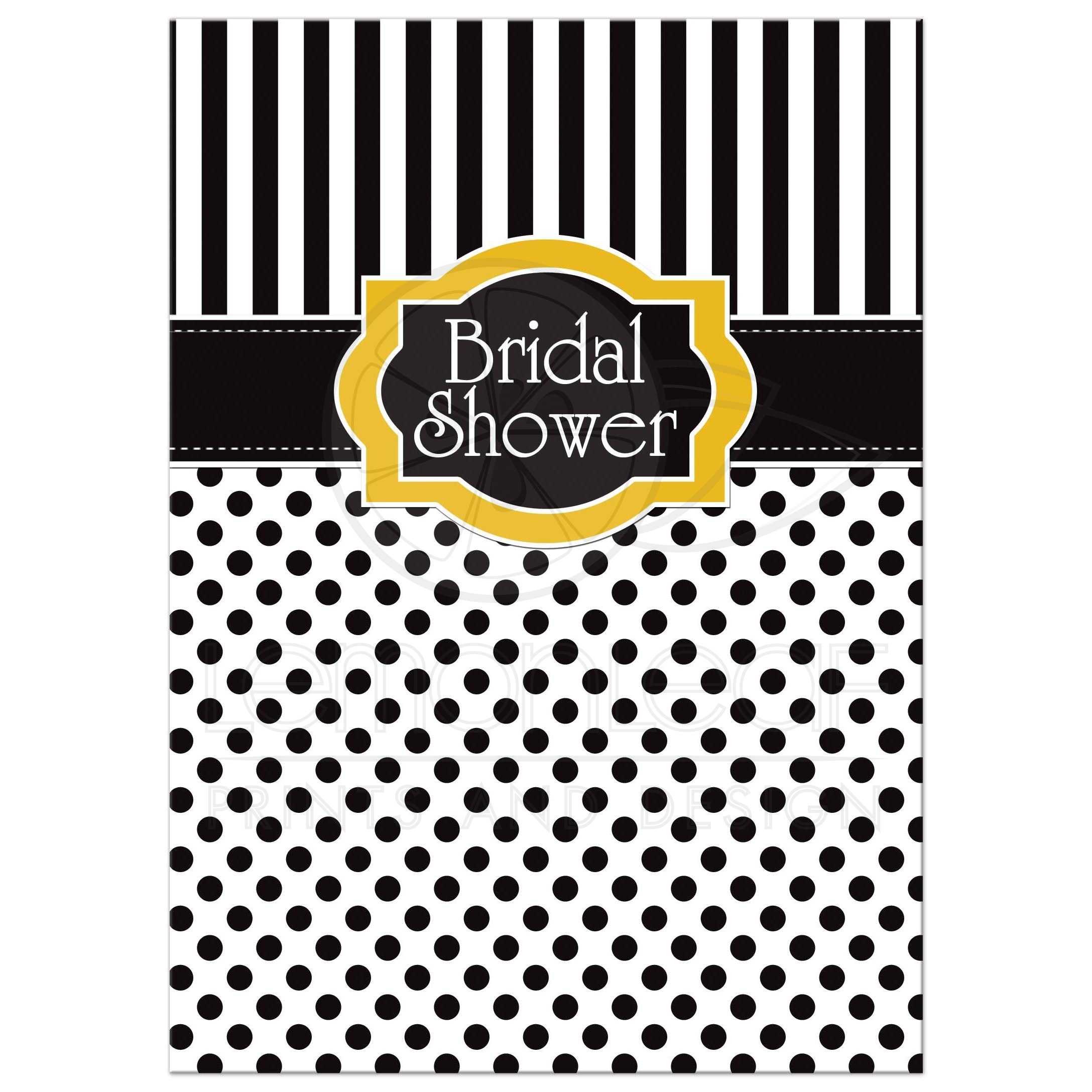 White Stripes with Yellow Logo - Bridal Shower Invitation. Black, White, Yellow. Polka Dots and Stripes