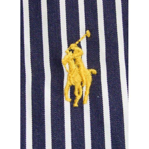 White Stripes with Yellow Logo - Ralph Lauren Shirt | Stripe | Custom Fit | Navy White