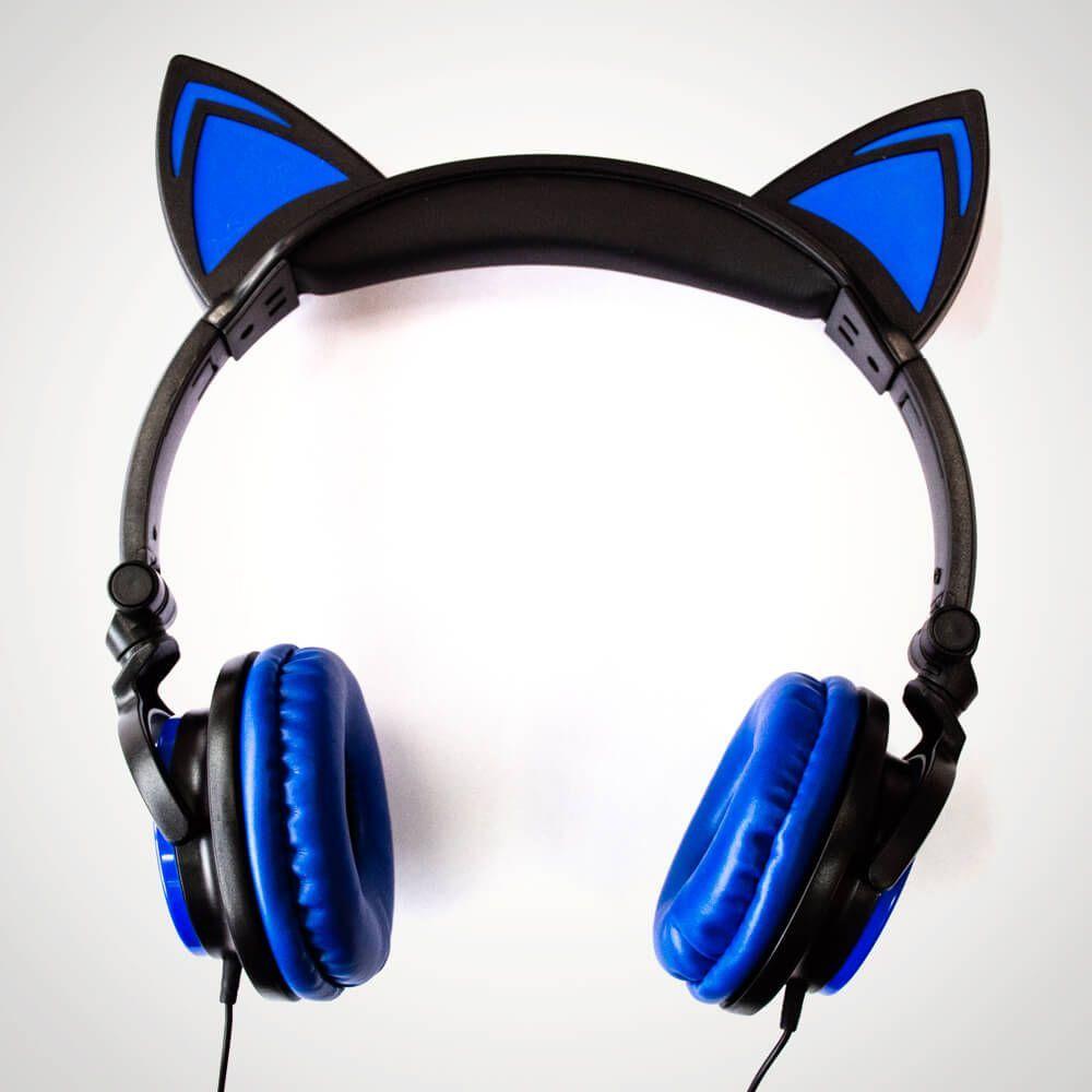 Blue Cat with Headphones Logo - Light Up Cat Ear Headphones