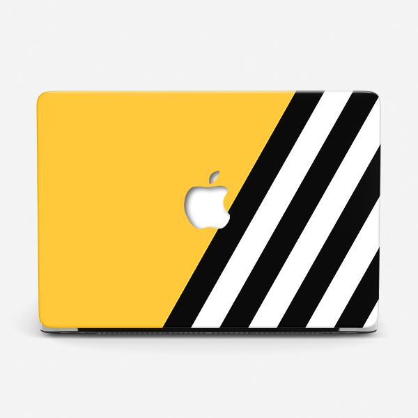 White Stripes with Yellow Logo - Geometric Black and White Stripes MacBook Printed Hard Case 13