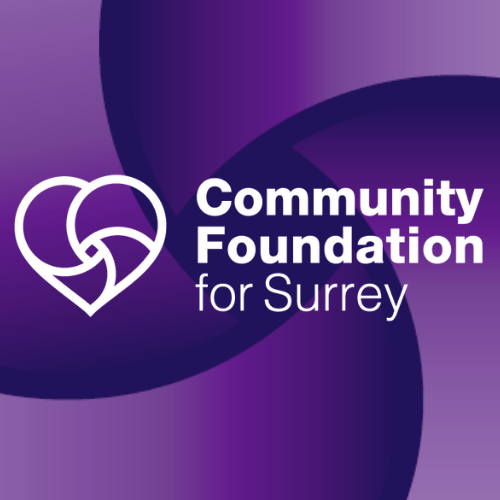 Purple Org Logo - White Logo - purple background - Community Foundation for Surrey