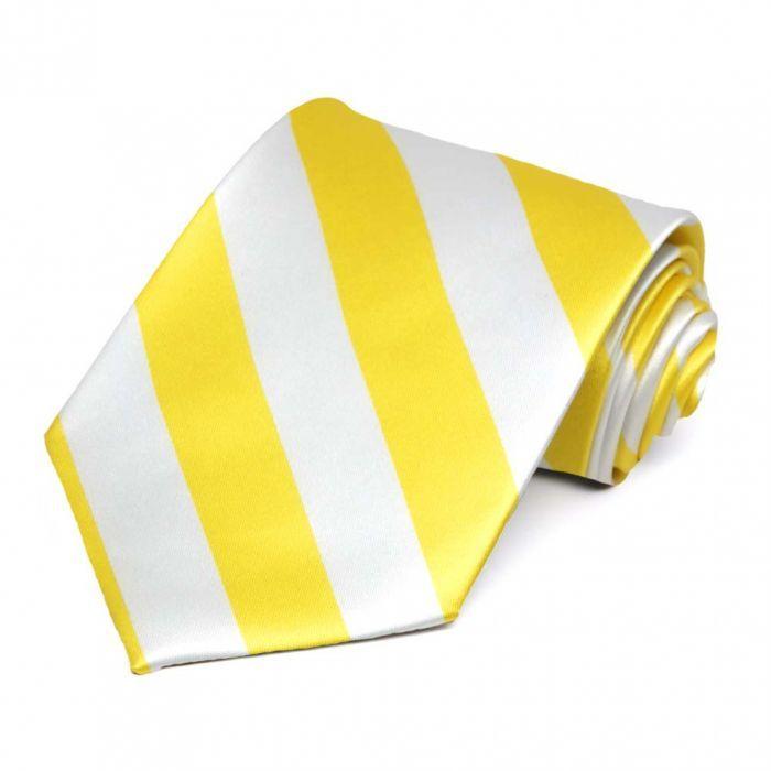 White Stripes with Yellow Logo - Yellow and White Striped Tie