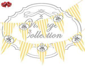 White Stripes with Yellow Logo - Vintage Black Happy Birthday Sunny Yellow White Stripes Bunting ...