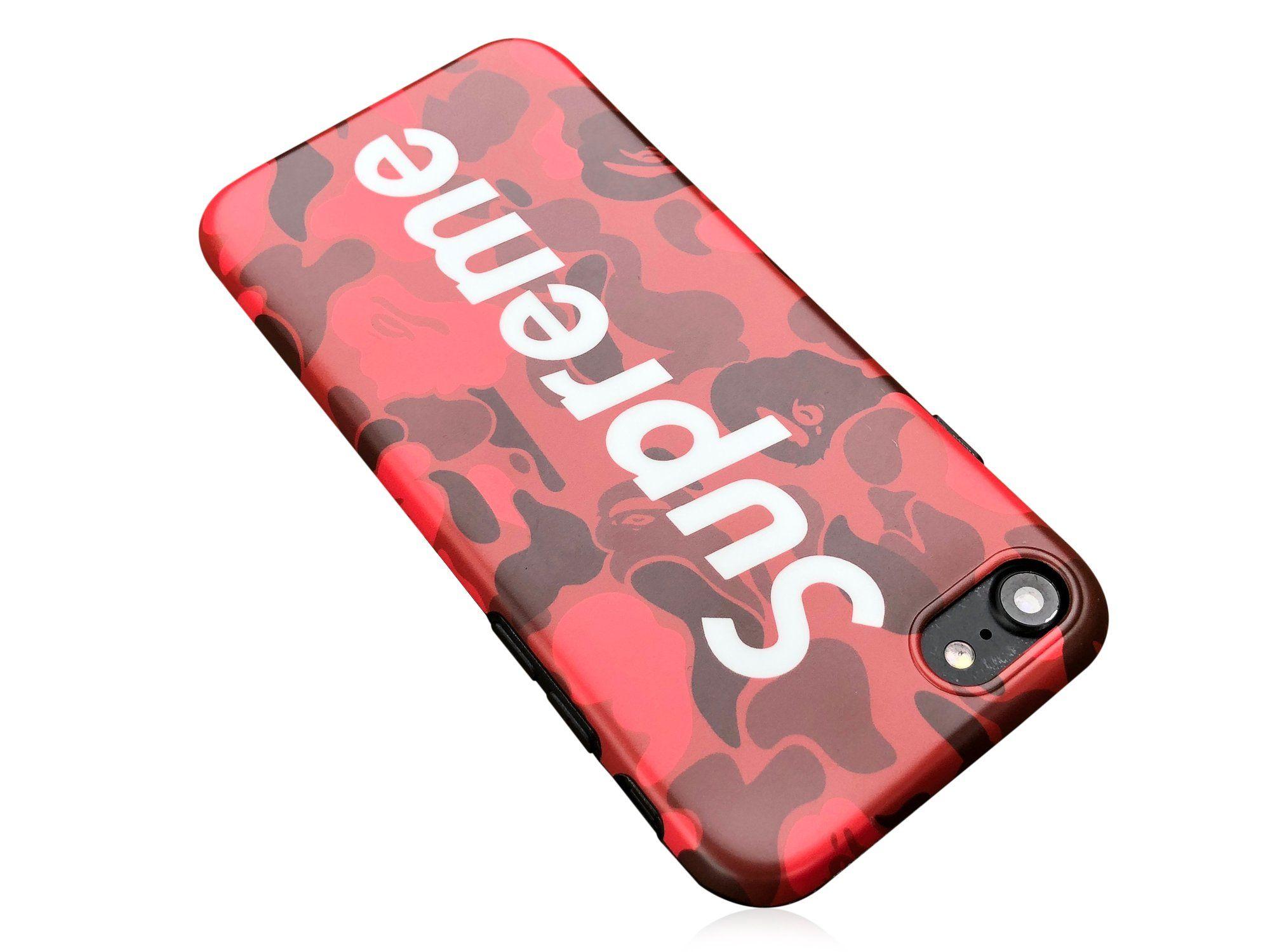 BAPE Supreme Red Logo - IPhone 7 8 Case Bape X Supreme Silicone Design RED