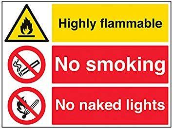 Red Yellow R Logo - VSafety Signs 69040BR RHighly Flammable No Smoking No Naked Lights