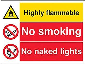 Red Yellow R Logo - VSafety Signs 69040BF RHighly Flammable No Smoking No Naked Lights