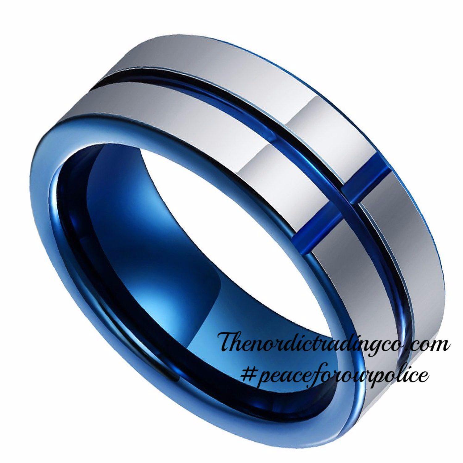 Thin Blue Ring Logo - Tungsten Carbide Band Thin Blue Line Cross Inlay Police Officer ...