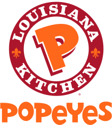 Red and Yellow with the Rock Restaurant in Title Logo - Popeyes
