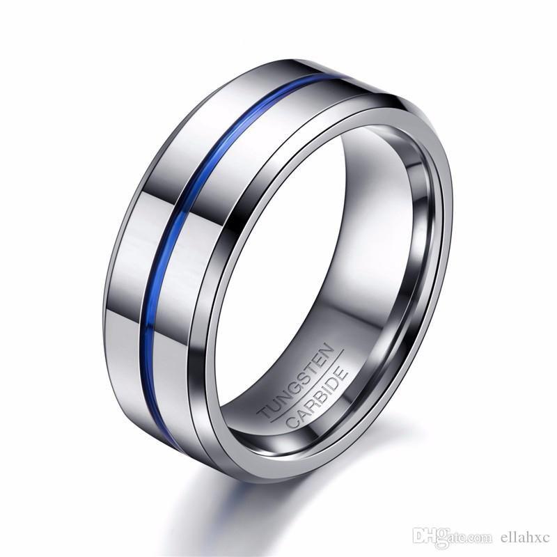 Thin Blue Ring Logo - 8MM Thin Blue Line Men Custom Logo Tungsten Ring Wedding Band ...