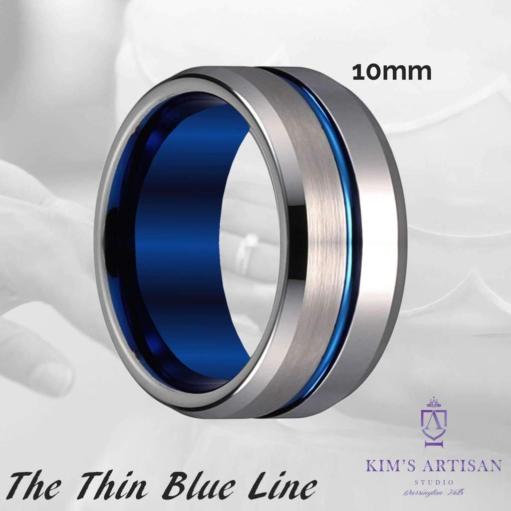 Thin Blue Ring Logo - The Thin Blue Line | 10mm Silver Tungsten Police Officer Ring with ...