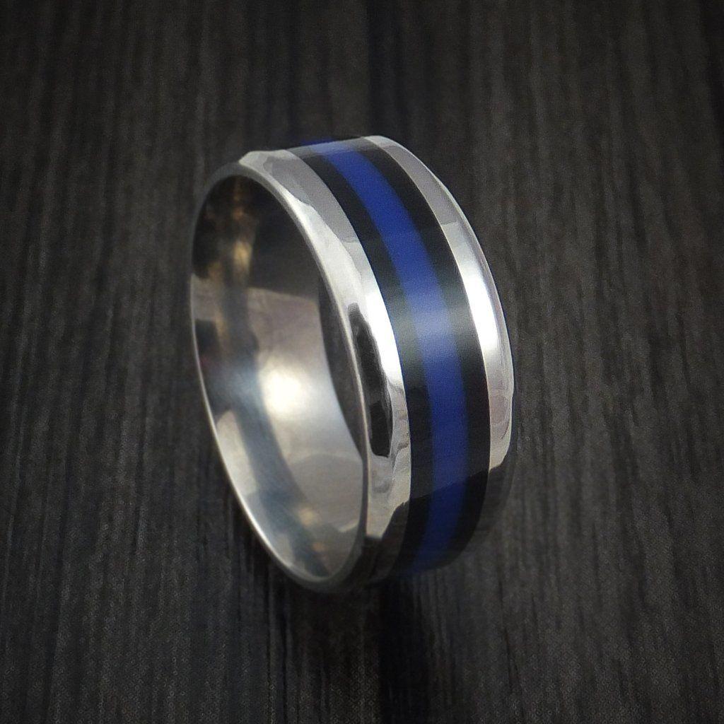Thin Blue Ring Logo - Titanium Thin Blue Line Police Ring Custom Made Band Any Size ...