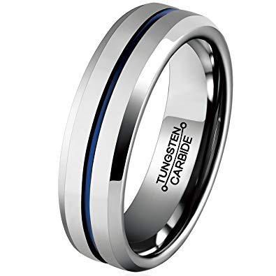 Thin Blue Ring Logo - HSG Rings for Man Tungsten Thin Blue Line Plated 6mm Men Wedding ...