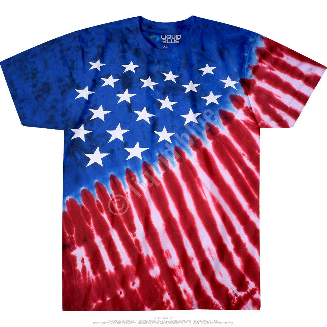 Liquid Blue and Red Logo - Americana Stars And Stripes Tie-Dye T-Shirt Tee Liquid Blue