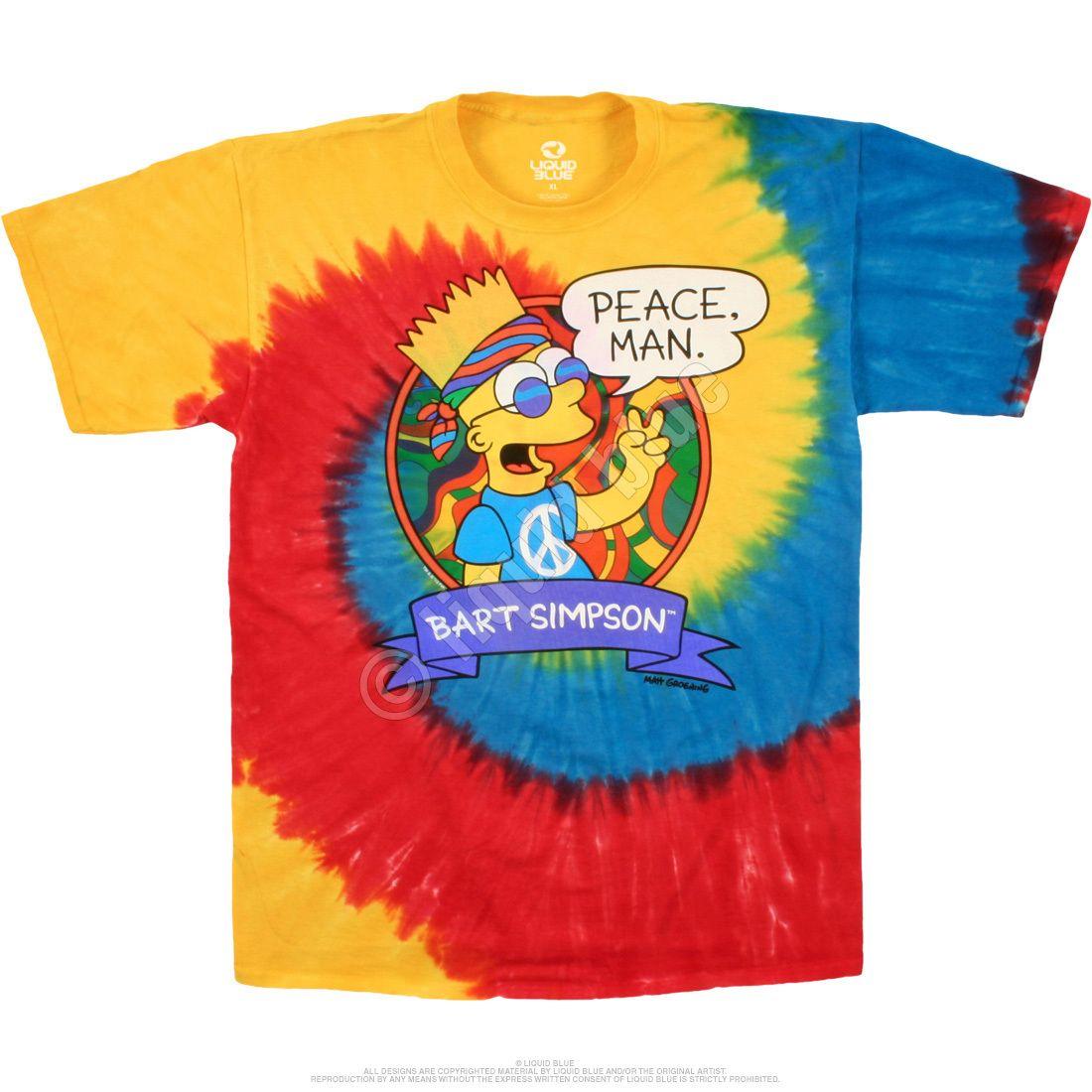 Liquid Blue and Red Logo - The Simpsons Peace Man Tie-Dye T-Shirt Tee Liquid Blue