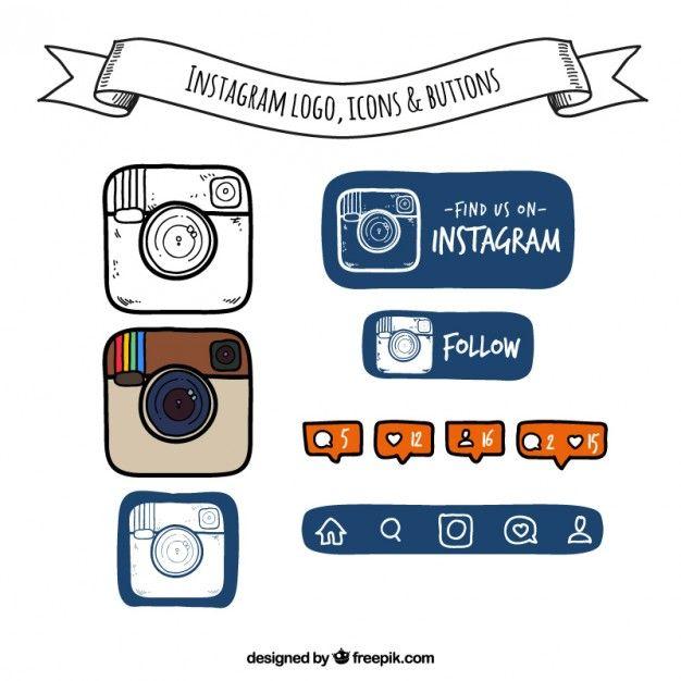 Like Us On Facebook and Instagram Logo - Hand drawn instagram logo, icons and buttons Vector